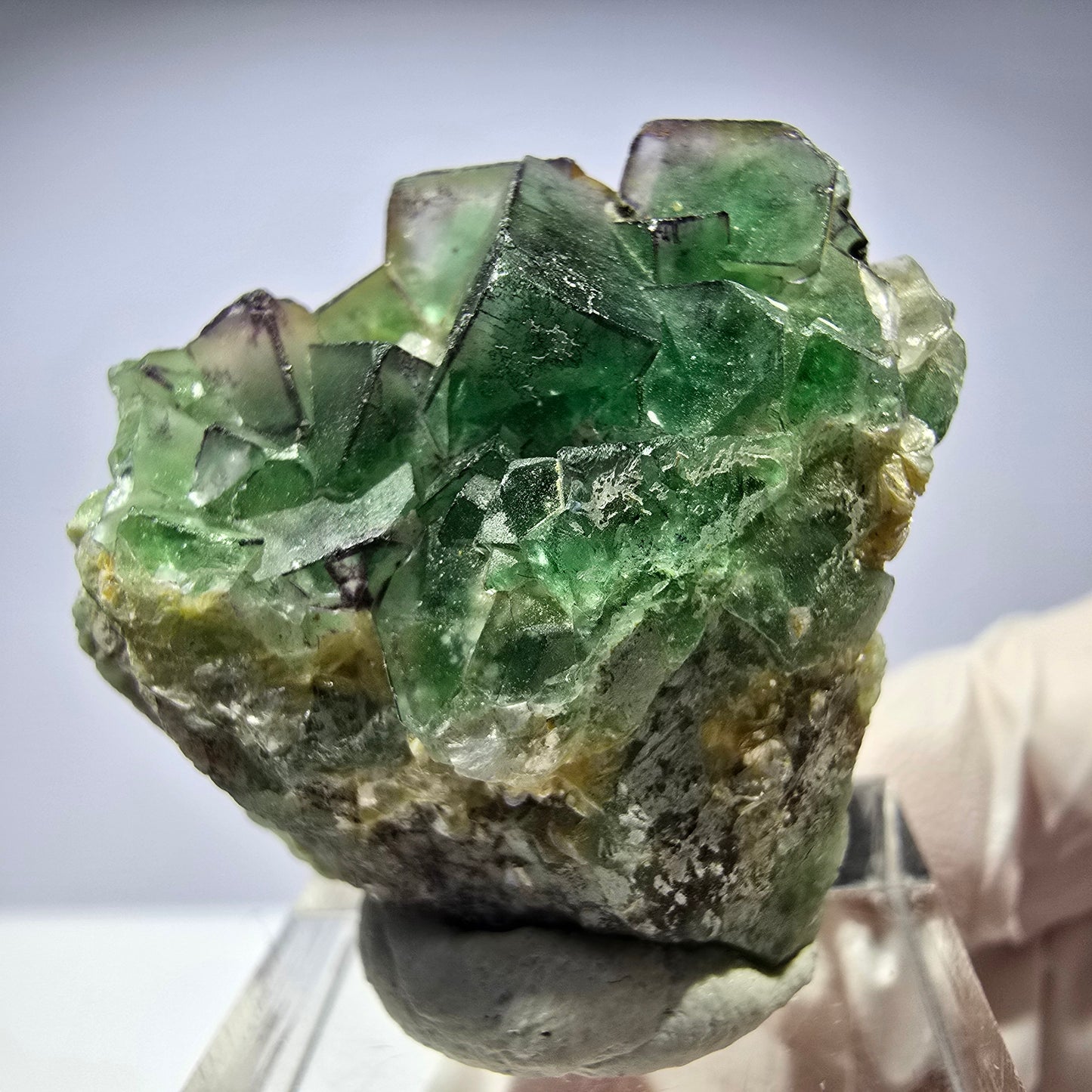 Cube de fluorite fantôme, zonal, muscovite, spécimen de calcite UV, Erongo, Namibie, 31 x 31 x 19 mm
