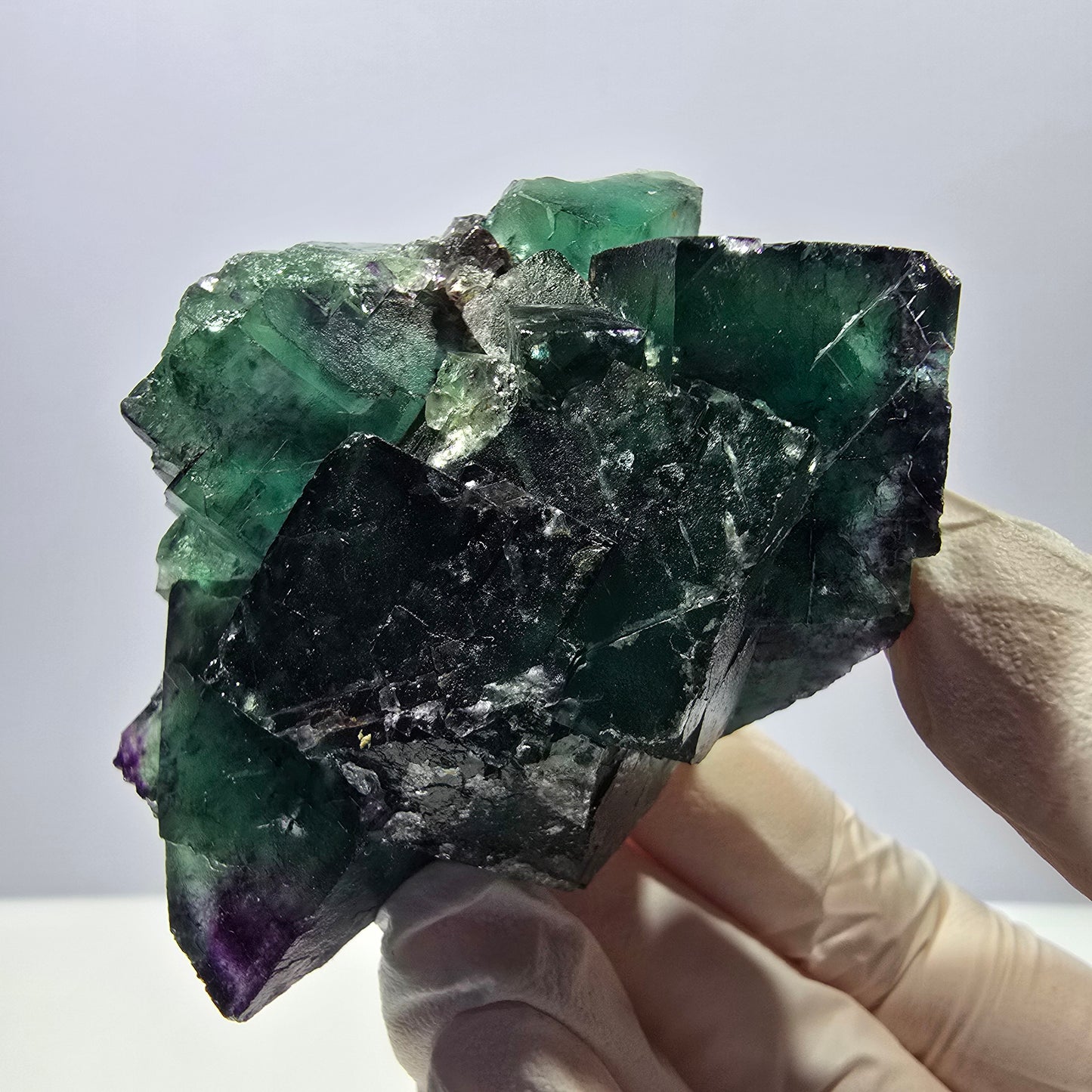 Spécimen de cube de fluorite fantôme, parqueté, vert violet Okorusu, Namibie 62*46*32mm