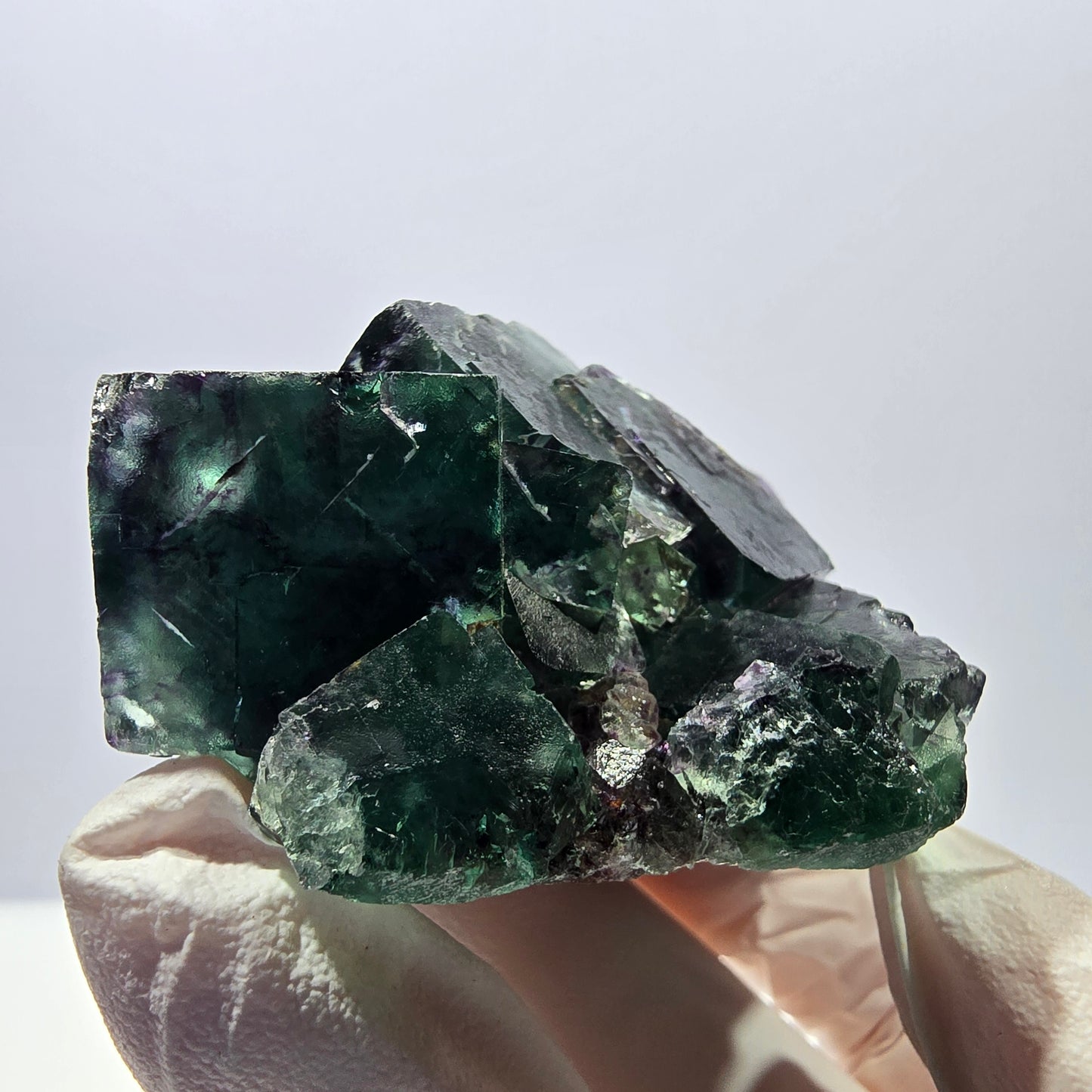 Spécimen de cube de fluorite fantôme, parqueté, vert violet Okorusu, Namibie 62*46*32mm