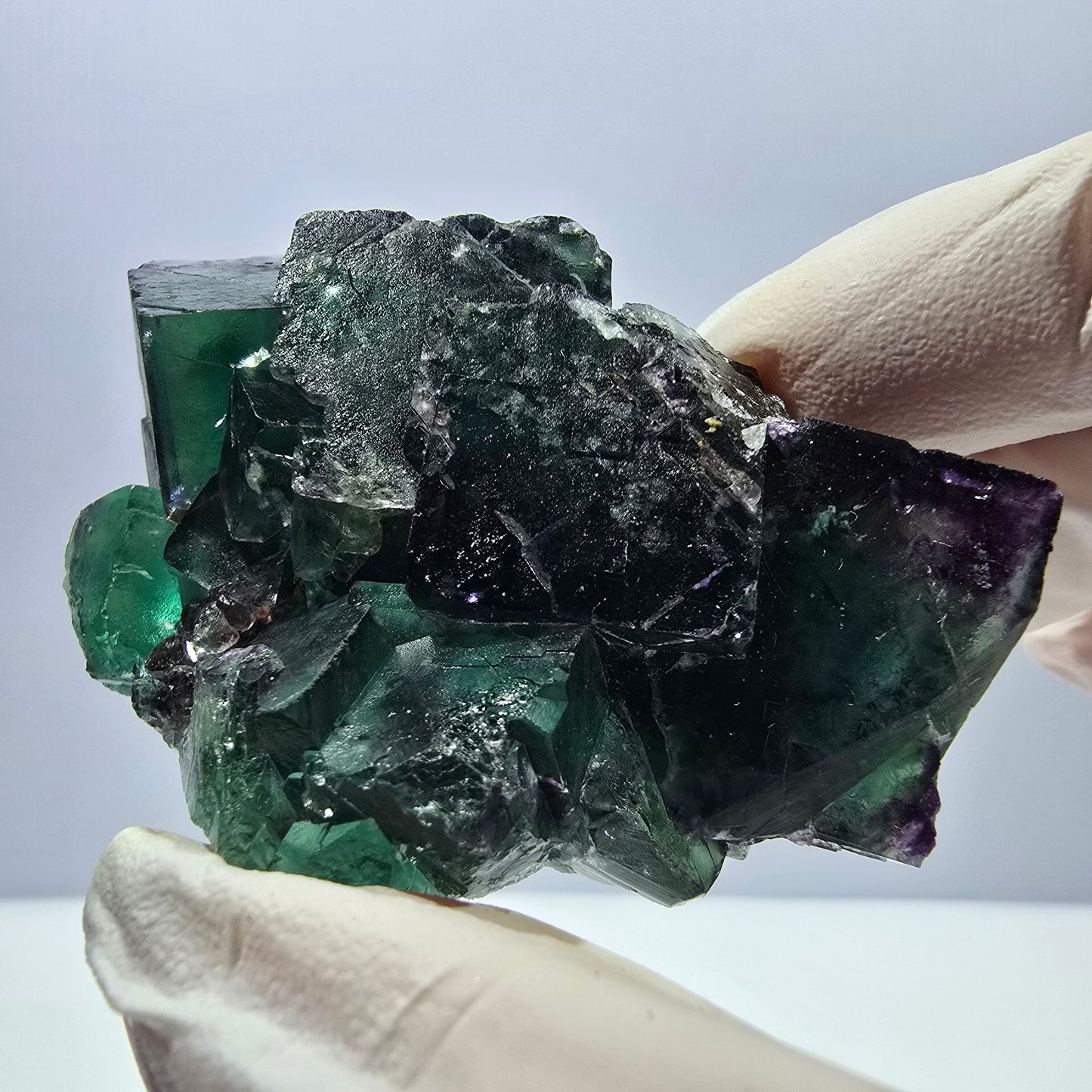 Spécimen de cube de fluorite fantôme, parqueté, vert violet Okorusu, Namibie 62*46*32mm