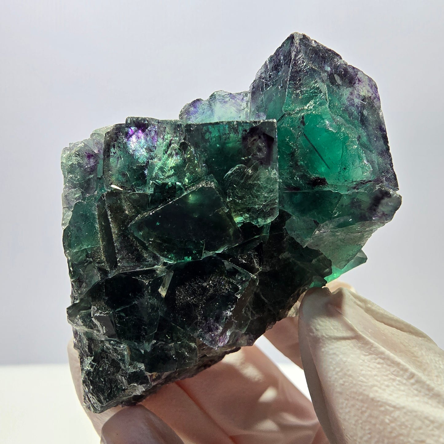 Spécimen de cube de fluorite fantôme, parqueté, vert violet Okorusu, Namibie 62*45*29mm