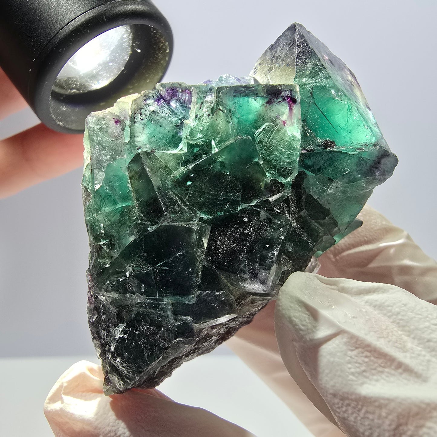 Spécimen de cube de fluorite fantôme, parqueté, vert violet Okorusu, Namibie 62*45*29mm