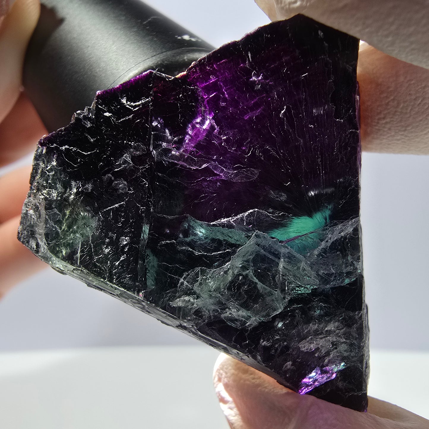 Spécimen de cube de fluorite fantôme vert violet zonal 11:11 Angel Pocket, Namibie 44*42*26mm
