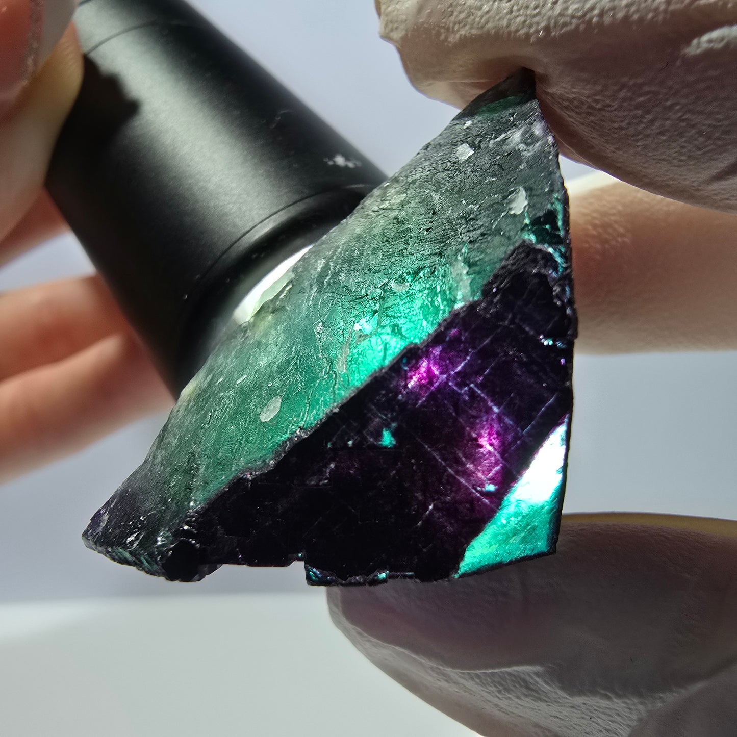 Spécimen de cube de fluorite fantôme vert violet zonal 11:11 Angel Pocket, Namibie 44*42*26mm