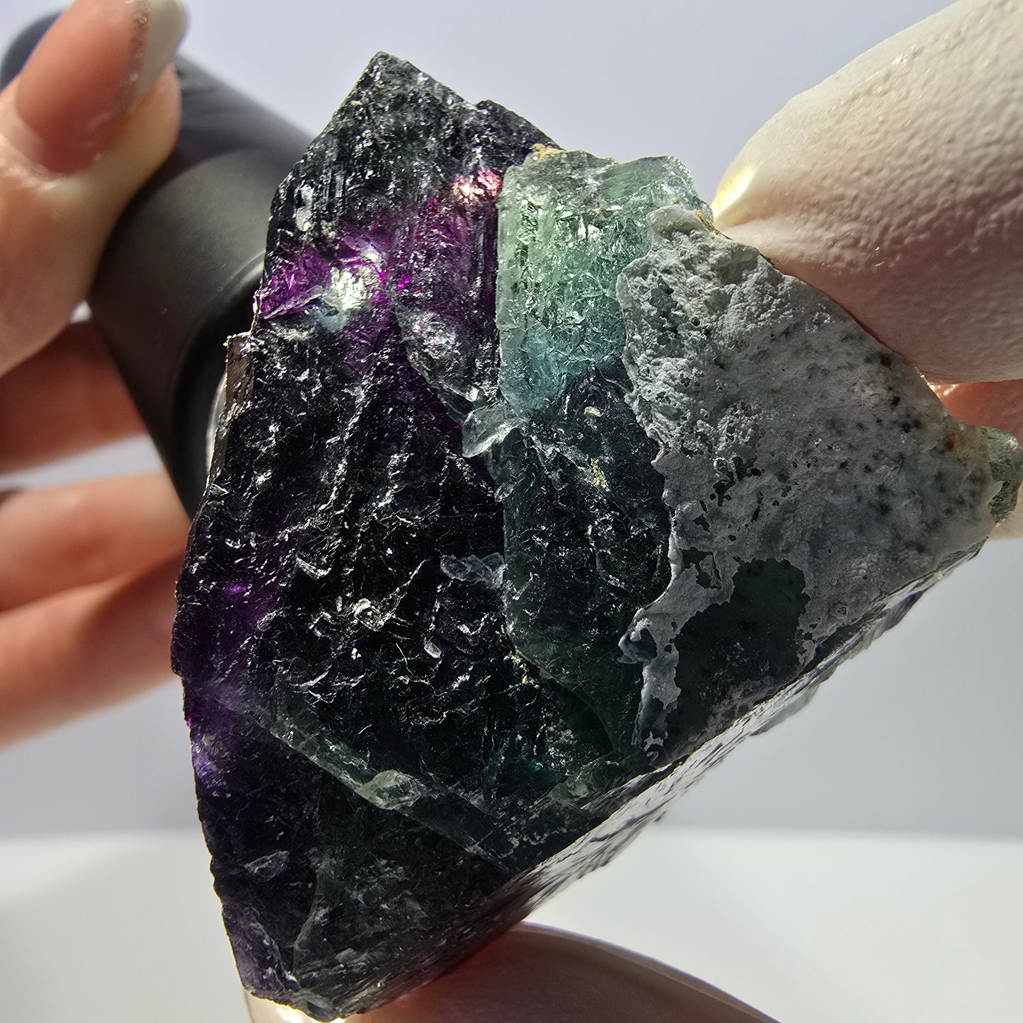 Spécimen de cube de fluorite fantôme vert violet zonal 11:11 Angel Pocket, Namibie 49*47*32mm