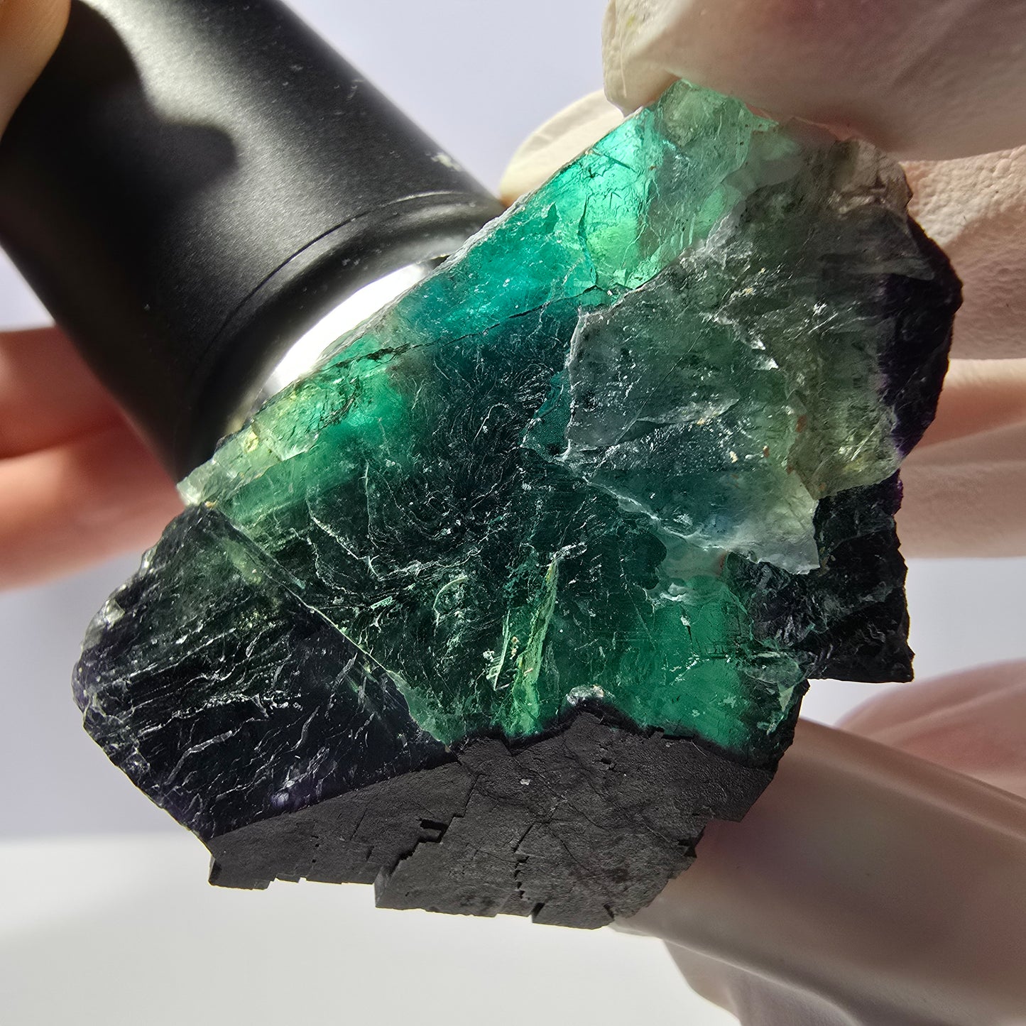 Spécimen de cube de fluorite fantôme vert violet zonal 11:11 Angel Pocket, Namibie 49*47*32mm