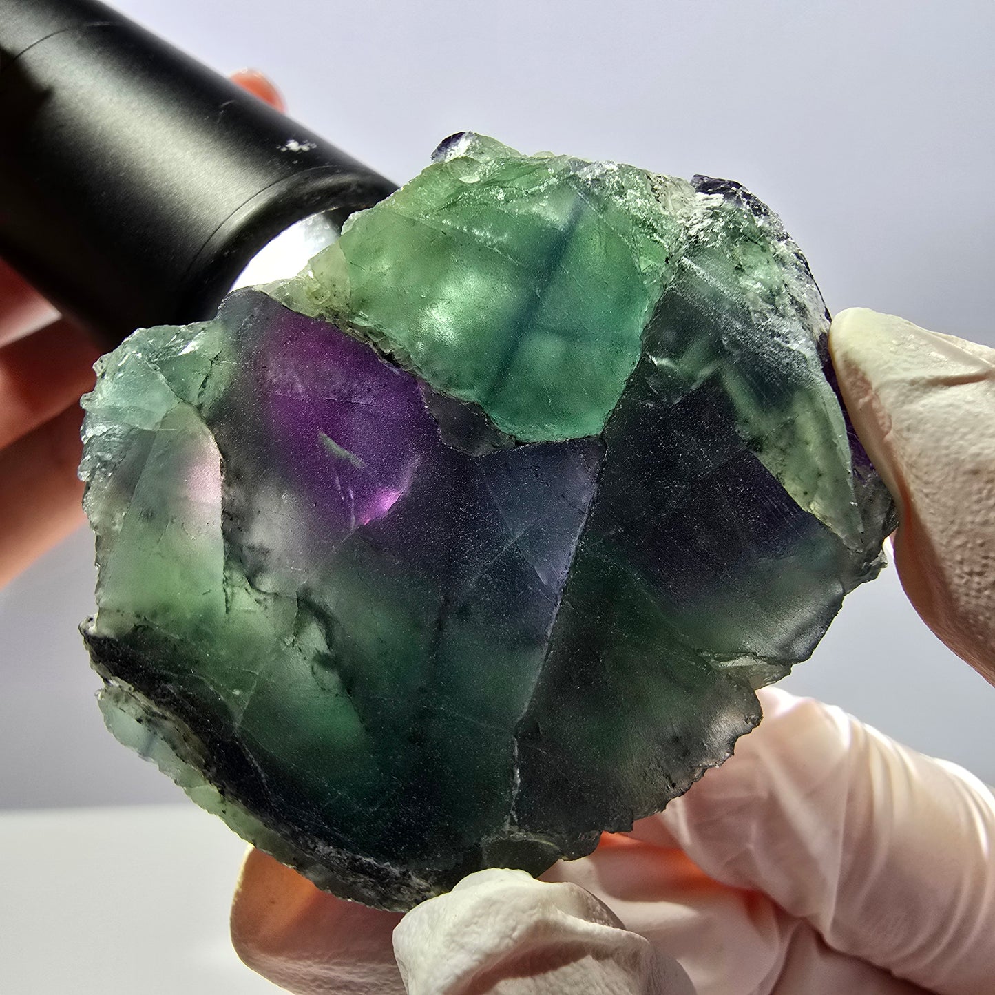Spécimen de cube de fluorite fantôme vert violet zonal 11:11 Angel Pocket, Namibie 52*46*25mm