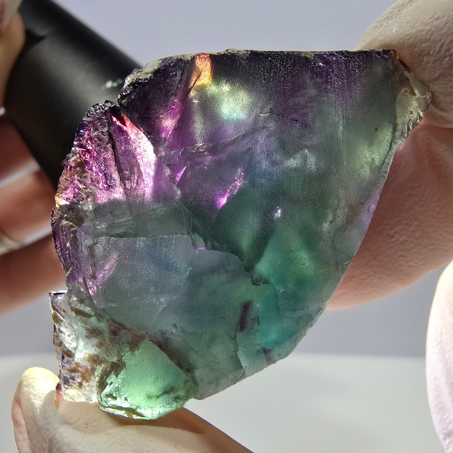 Spécimen de cube de fluorite fantôme vert violet zonal 11:11 Angel Pocket, Namibie 54*34*18mm