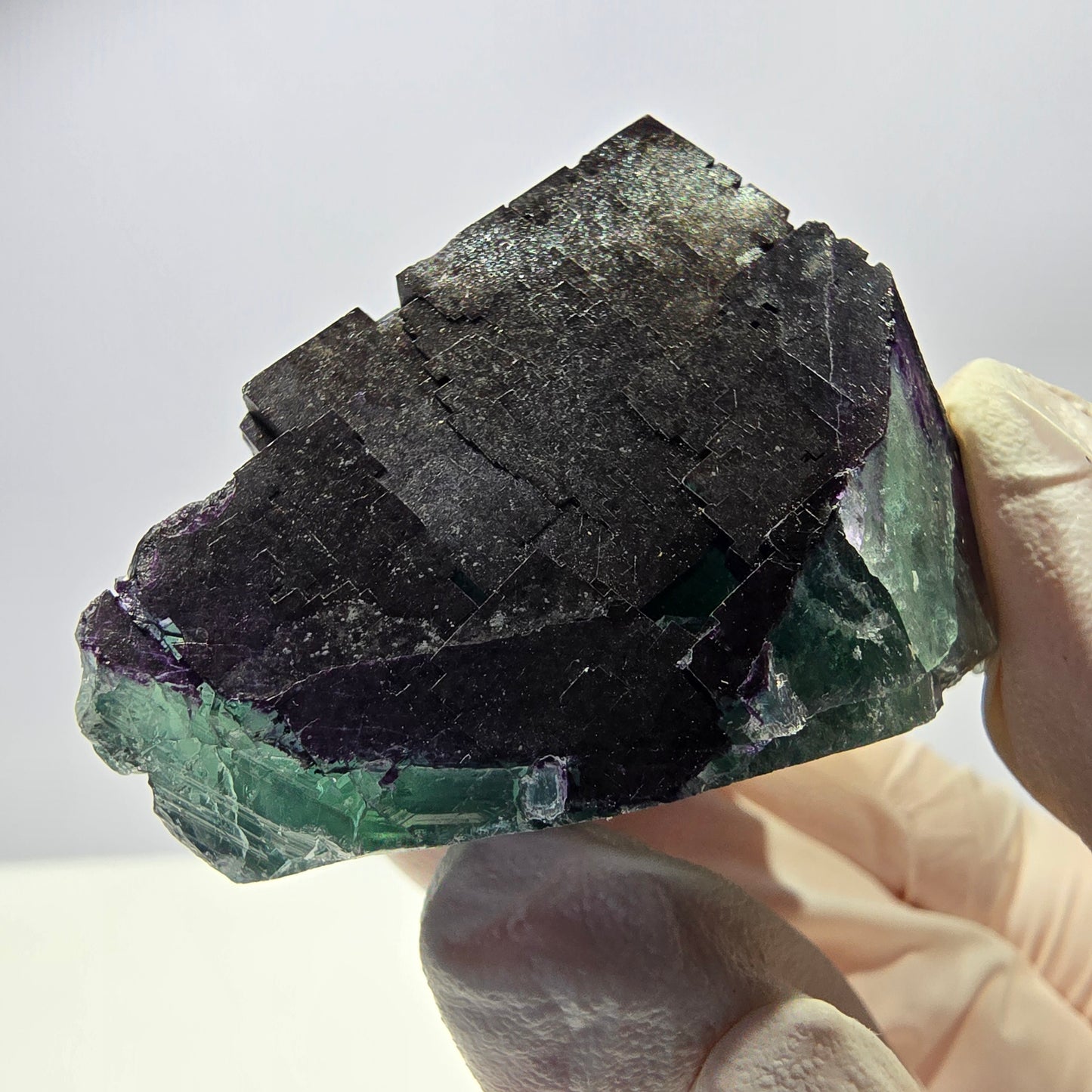 Spécimen de cube de fluorite fantôme vert violet zonal 11:11 Angel Pocket, Namibie 61*40*33mm