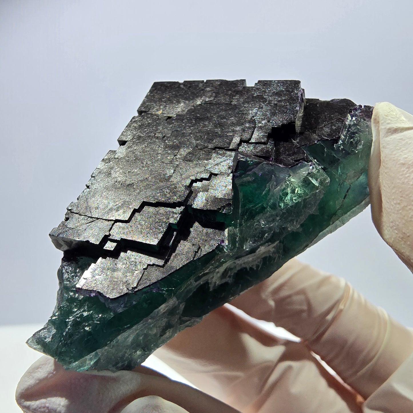 Spécimen de cube de fluorite fantôme vert violet zonal 11:11 Angel Pocket, Namibie 61*40*33mm