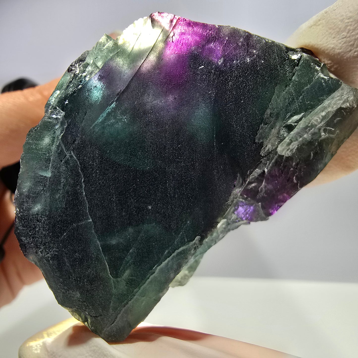 Spécimen de cube de fluorite fantôme vert violet zonal 11:11 Angel Pocket, Namibie 61*40*33mm