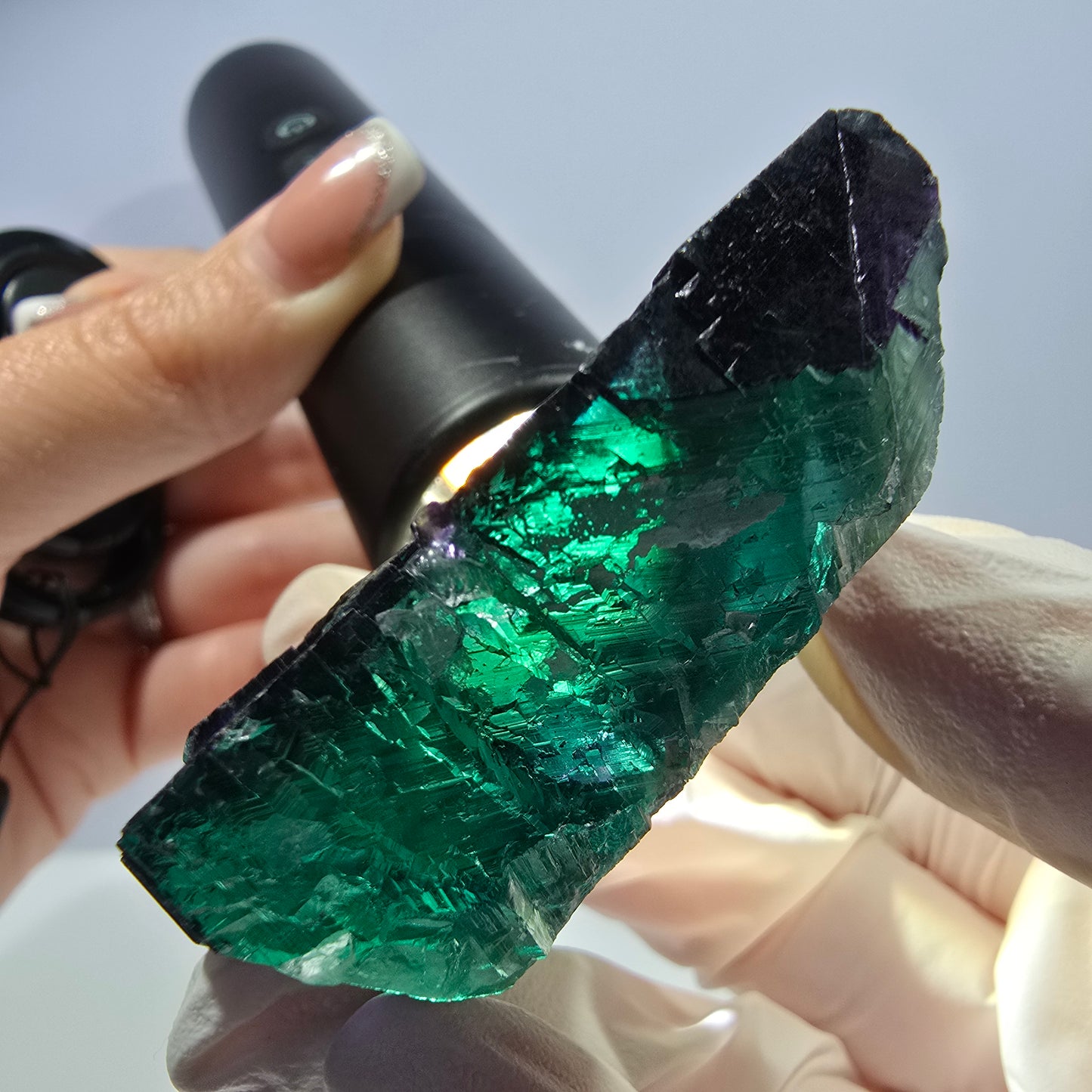 Spécimen de cube de fluorite fantôme vert violet zonal 11:11 Angel Pocket, Namibie 56*48*19mm