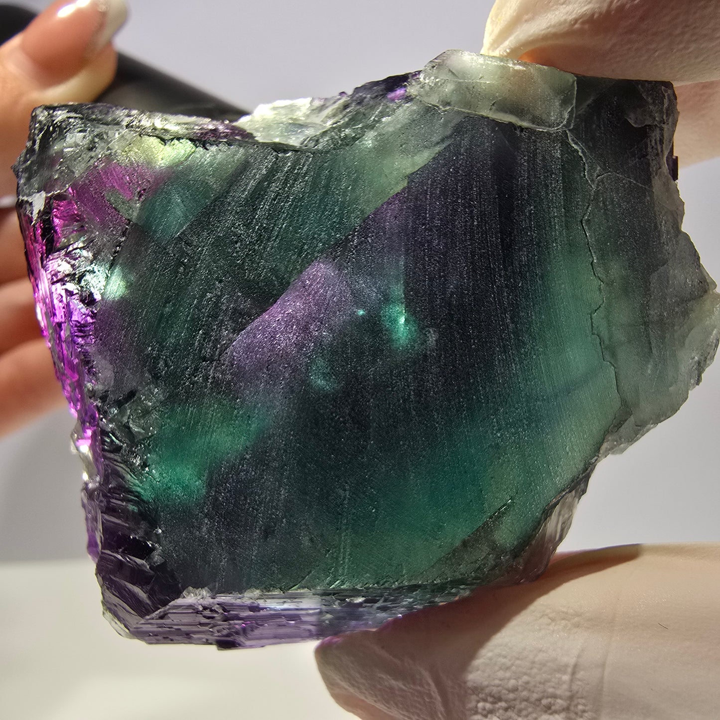 Spécimen de cube de fluorite fantôme vert violet zonal 11:11 Angel Pocket, Namibie 56*48*19mm