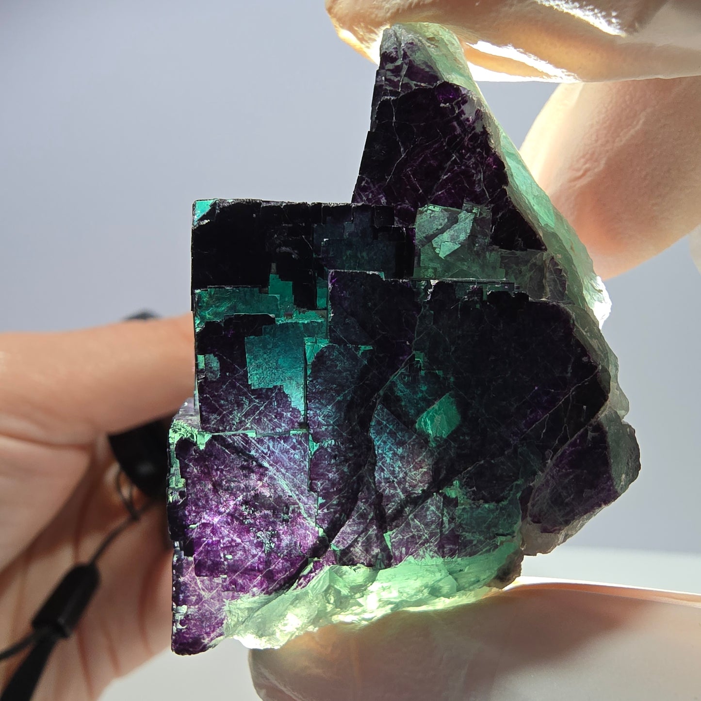Spécimen de cube de fluorite fantôme vert violet zonal 11:11 Angel Pocket, Namibie 54*38*38mm