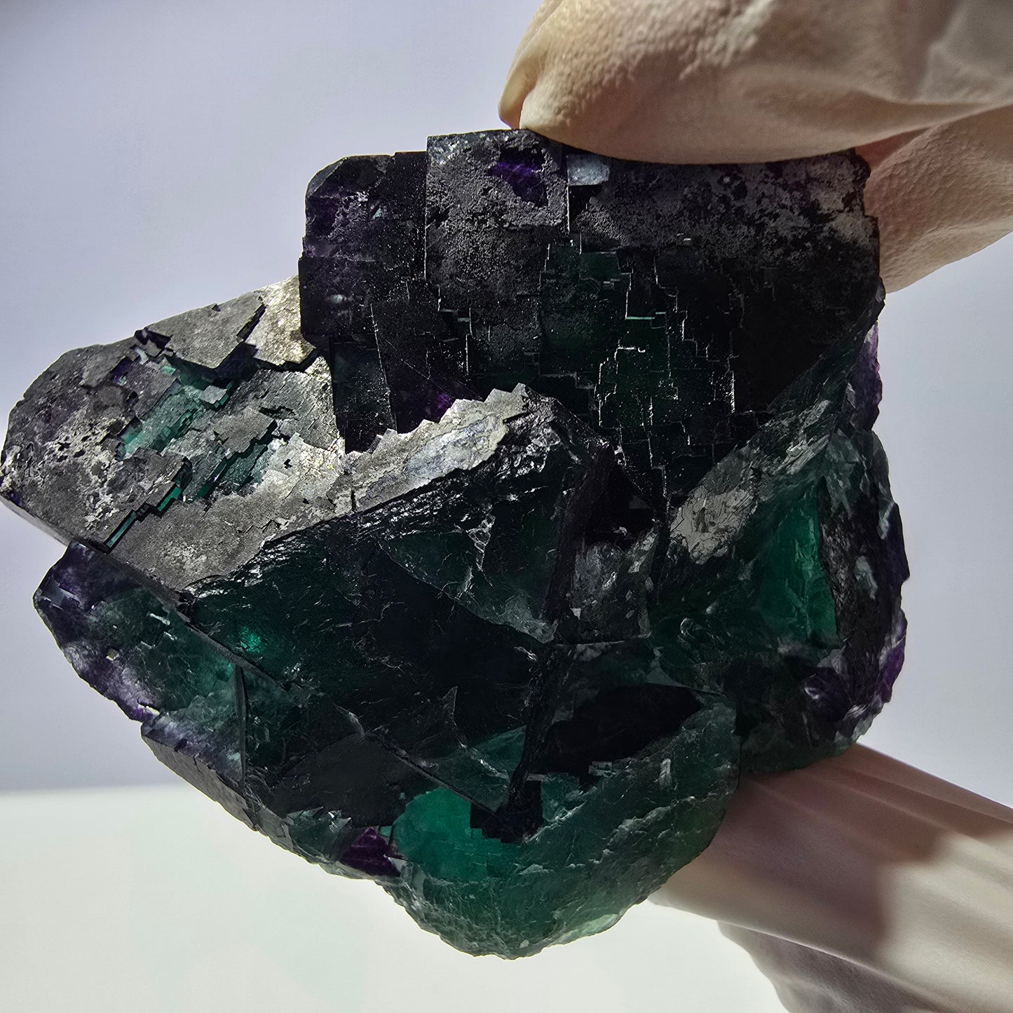 Spécimen de cube de fluorite fantôme vert violet zonal 11:11 Angel Pocket, Namibie 69*53*40mm