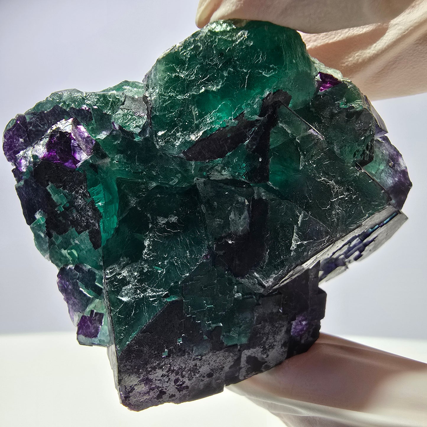 Spécimen de cube de fluorite fantôme vert violet zonal 11:11 Angel Pocket, Namibie 69*53*40mm