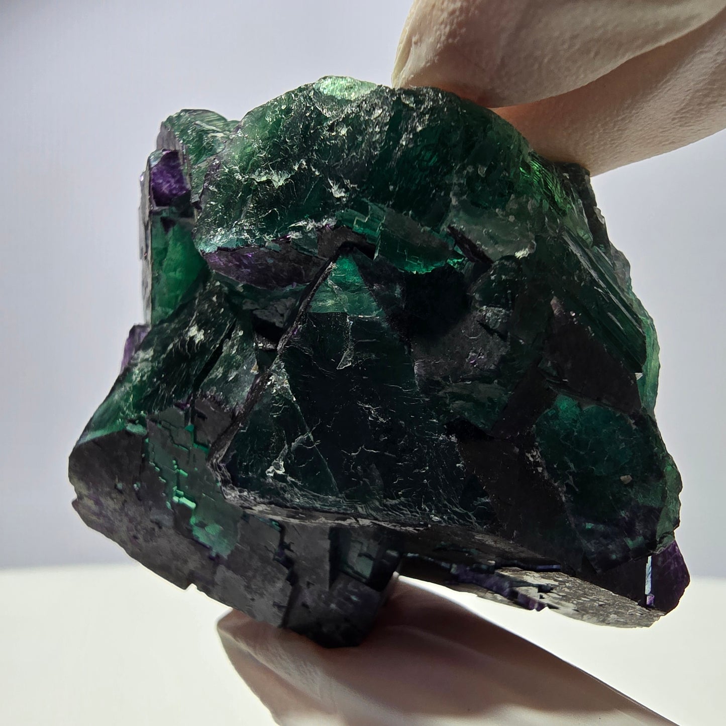 Spécimen de cube de fluorite fantôme vert violet zonal 11:11 Angel Pocket, Namibie 69*53*40mm