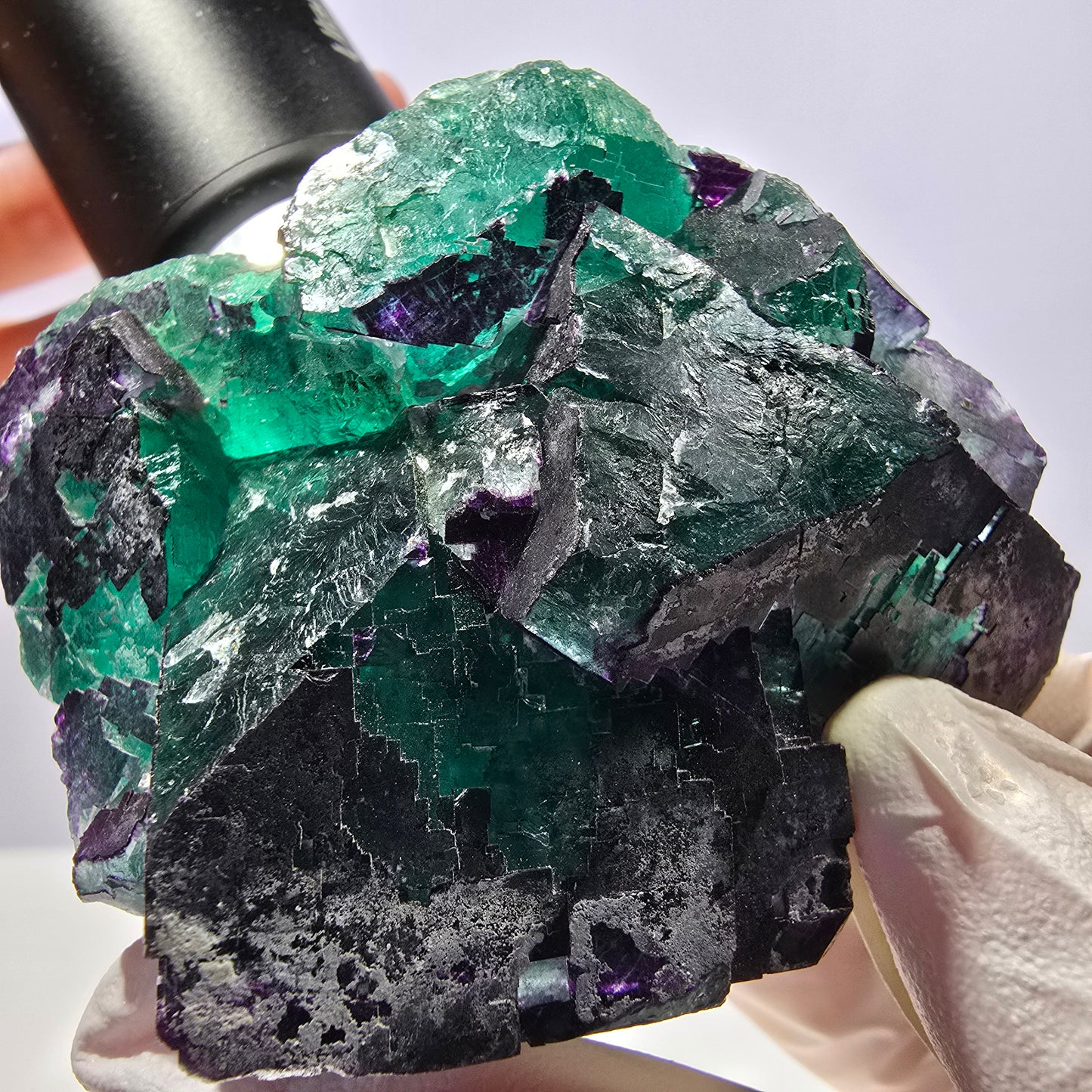 Spécimen de cube de fluorite fantôme vert violet zonal 11:11 Angel Pocket, Namibie 69*53*40mm