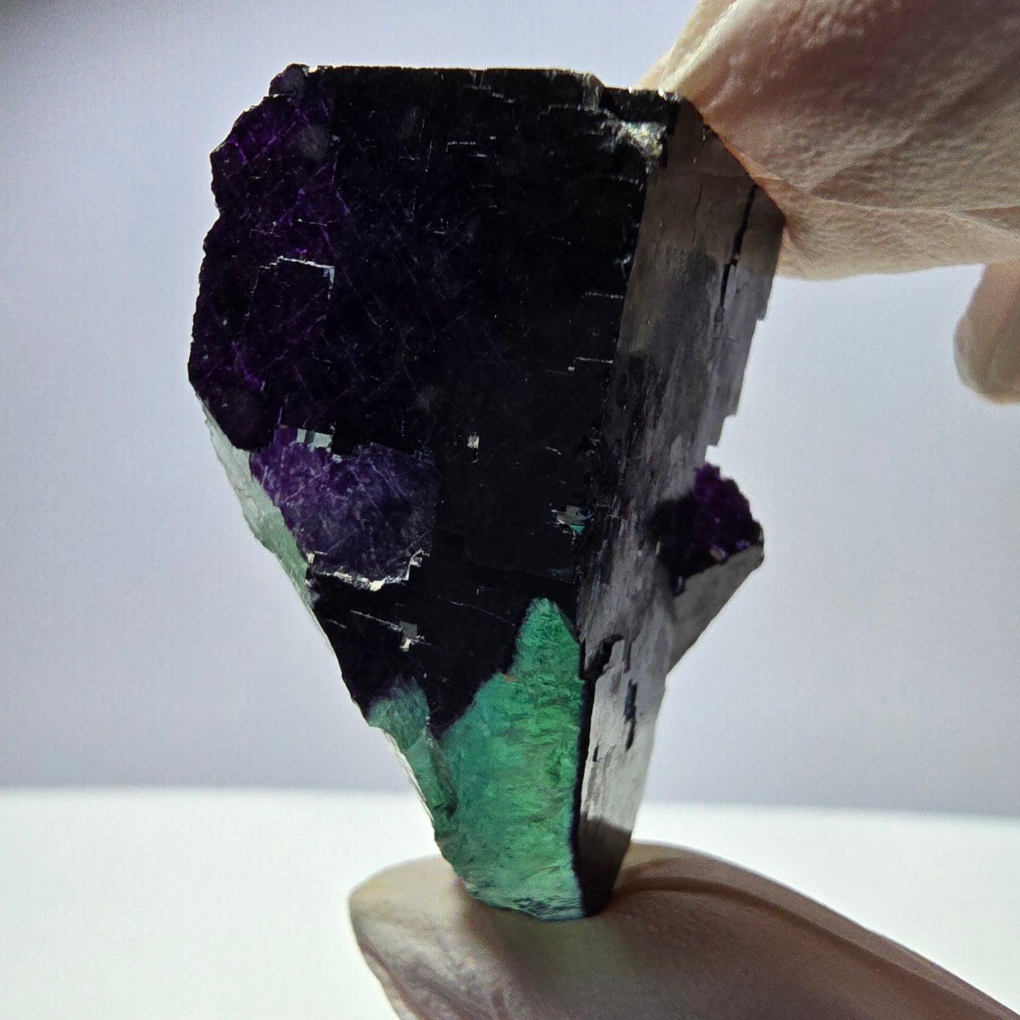 Spécimen de cube de fluorite fantôme vert violet zonal 11:11 Angel Pocket, Namibie 41*33*18mm