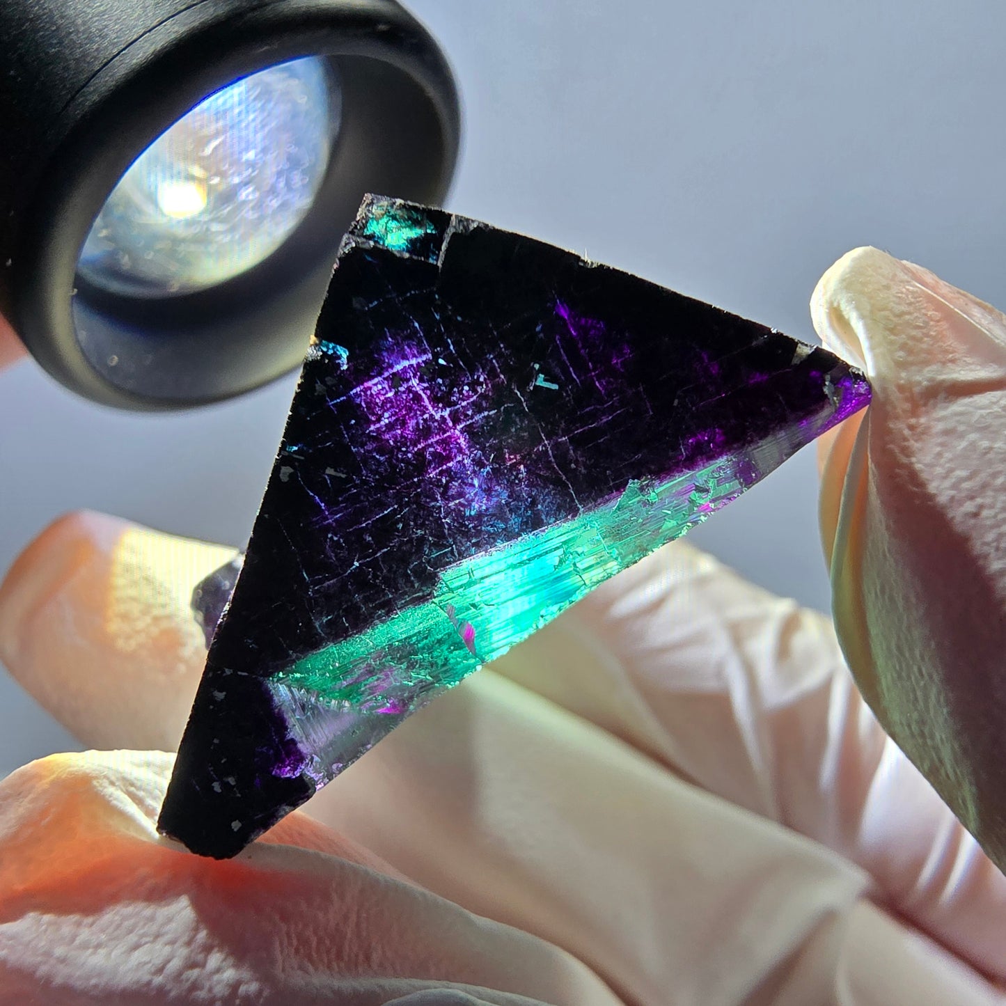 Spécimen de cube de fluorite fantôme vert violet zonal 11:11 Angel Pocket, Namibie 41*33*18mm