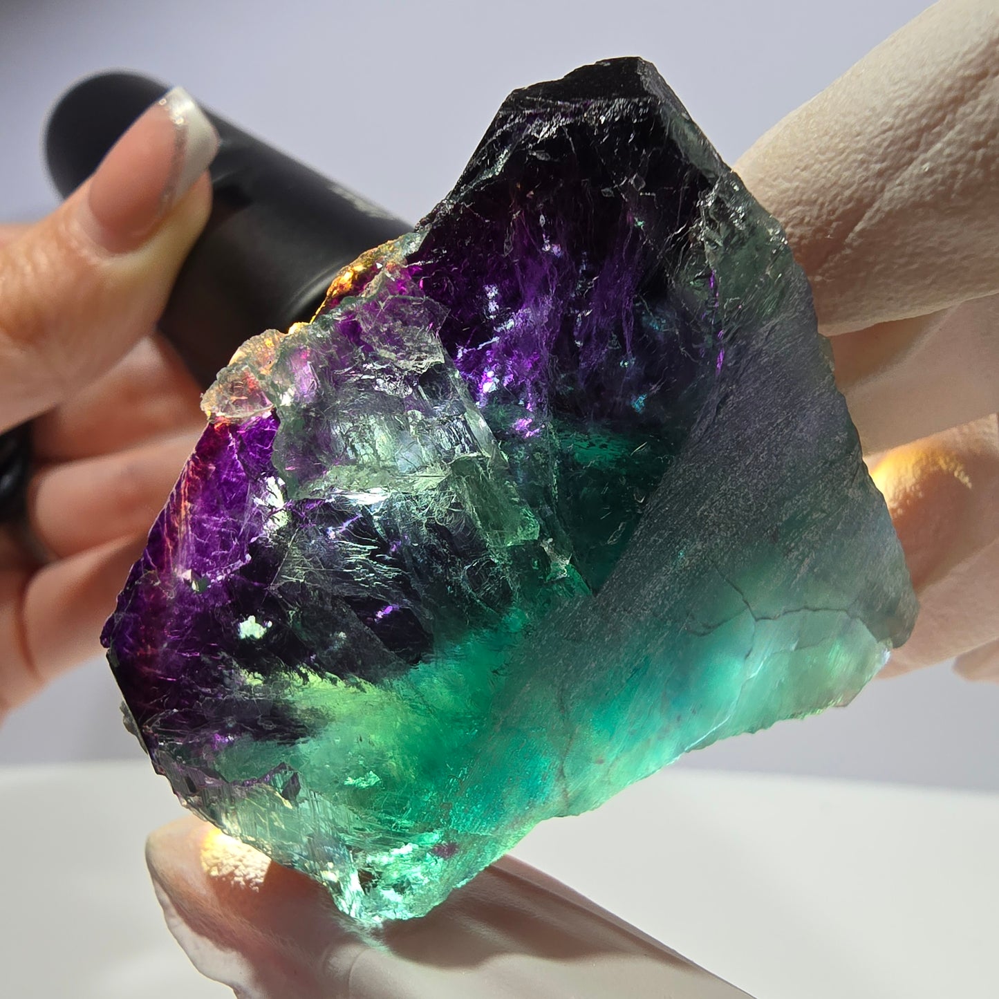 Spécimen de cube de fluorite fantôme vert violet zonal 11:11 Angel Pocket, Namibie 57*46*20mm