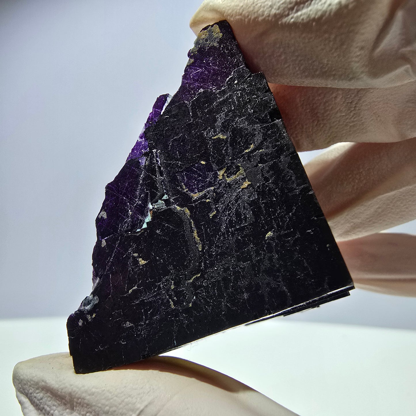 Spécimen de cube de fluorite fantôme vert violet zonal 11:11 Angel Pocket, Namibie 52*42*29mm