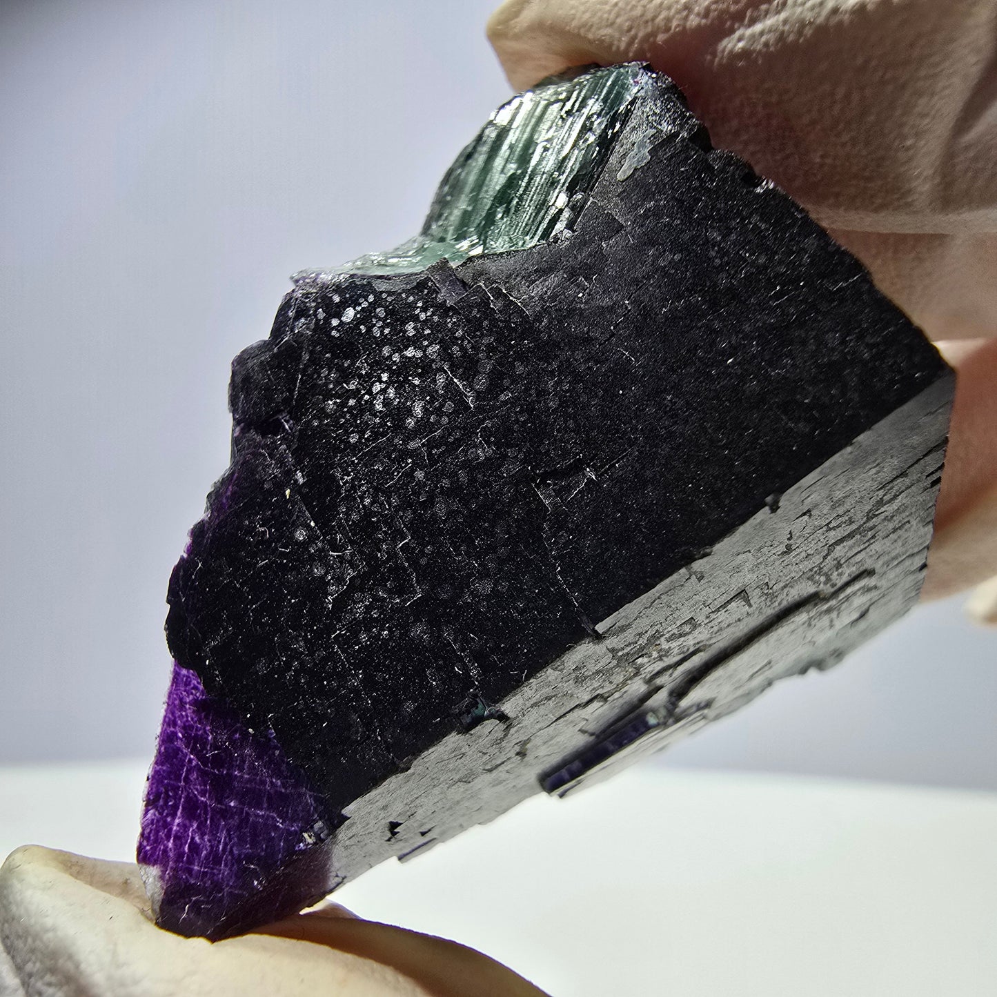 Spécimen de cube de fluorite fantôme vert violet zonal 11:11 Angel Pocket, Namibie 52*42*29mm