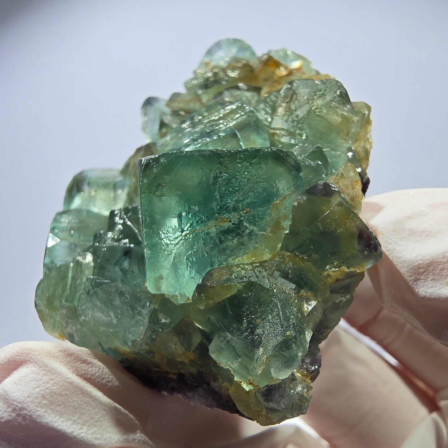 Spécimen de cube de fluorite fantôme parqueté vert violet Okorusu, Namibie 60*48*24mm