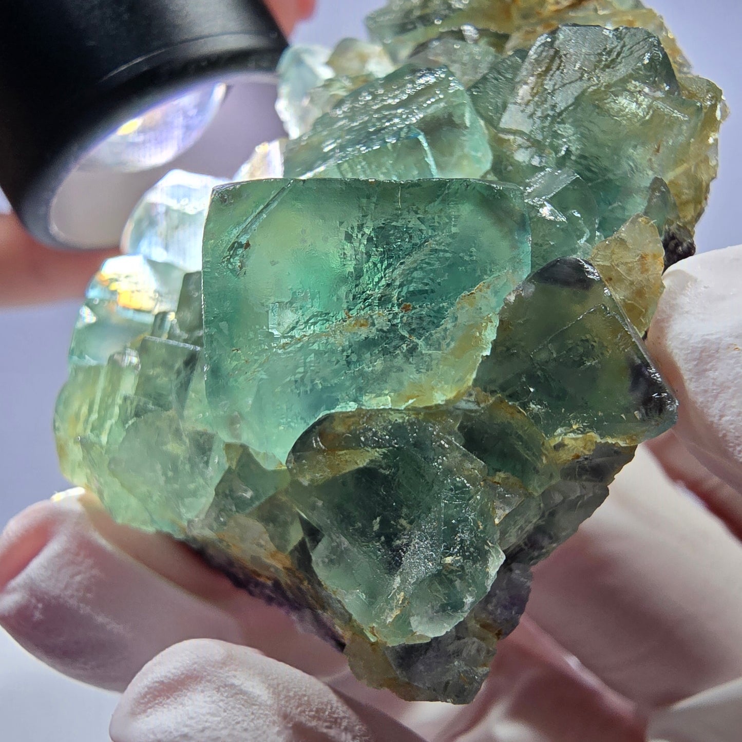 Spécimen de cube de fluorite fantôme parqueté vert violet Okorusu, Namibie 60*48*24mm
