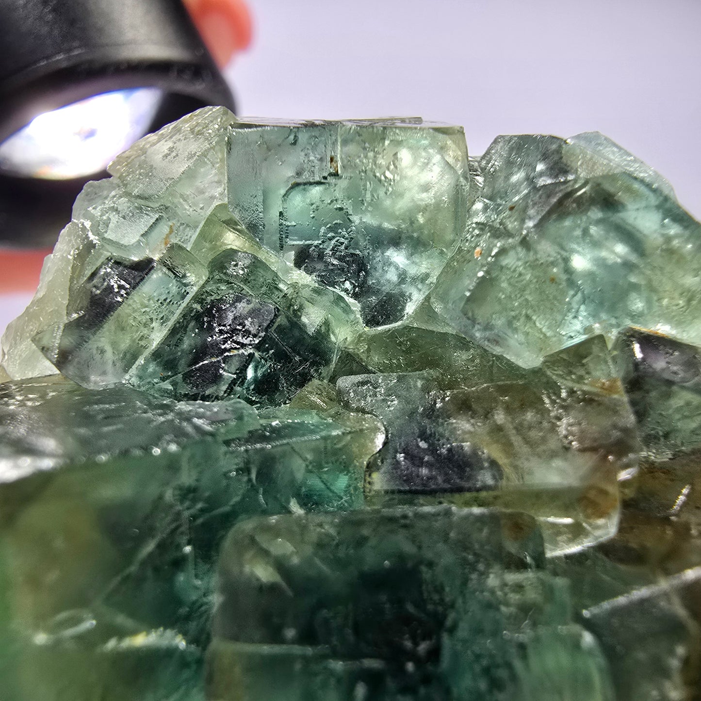 Spécimen de cube de fluorite fantôme parqueté vert violet Okorusu, Namibie 60*48*24mm