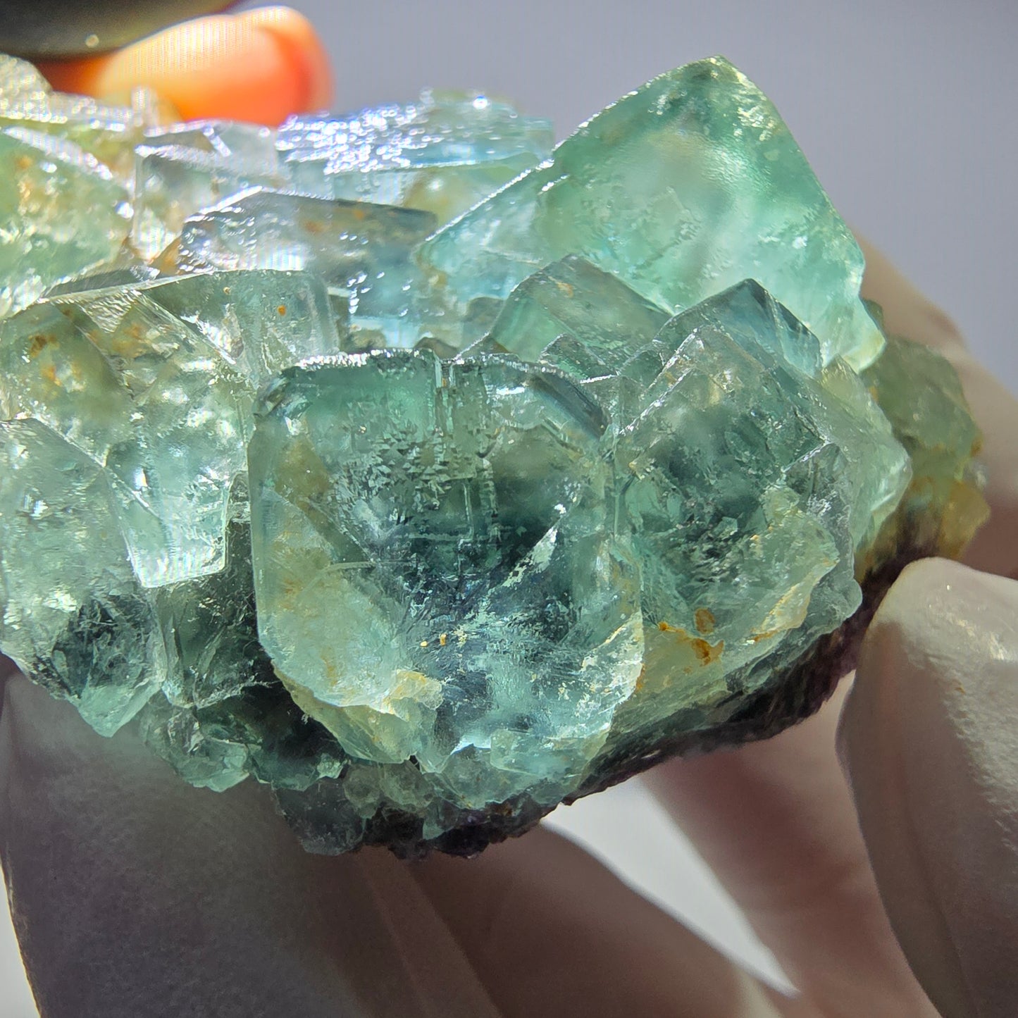Spécimen de cube de fluorite fantôme parqueté vert violet Okorusu, Namibie 60*48*24mm