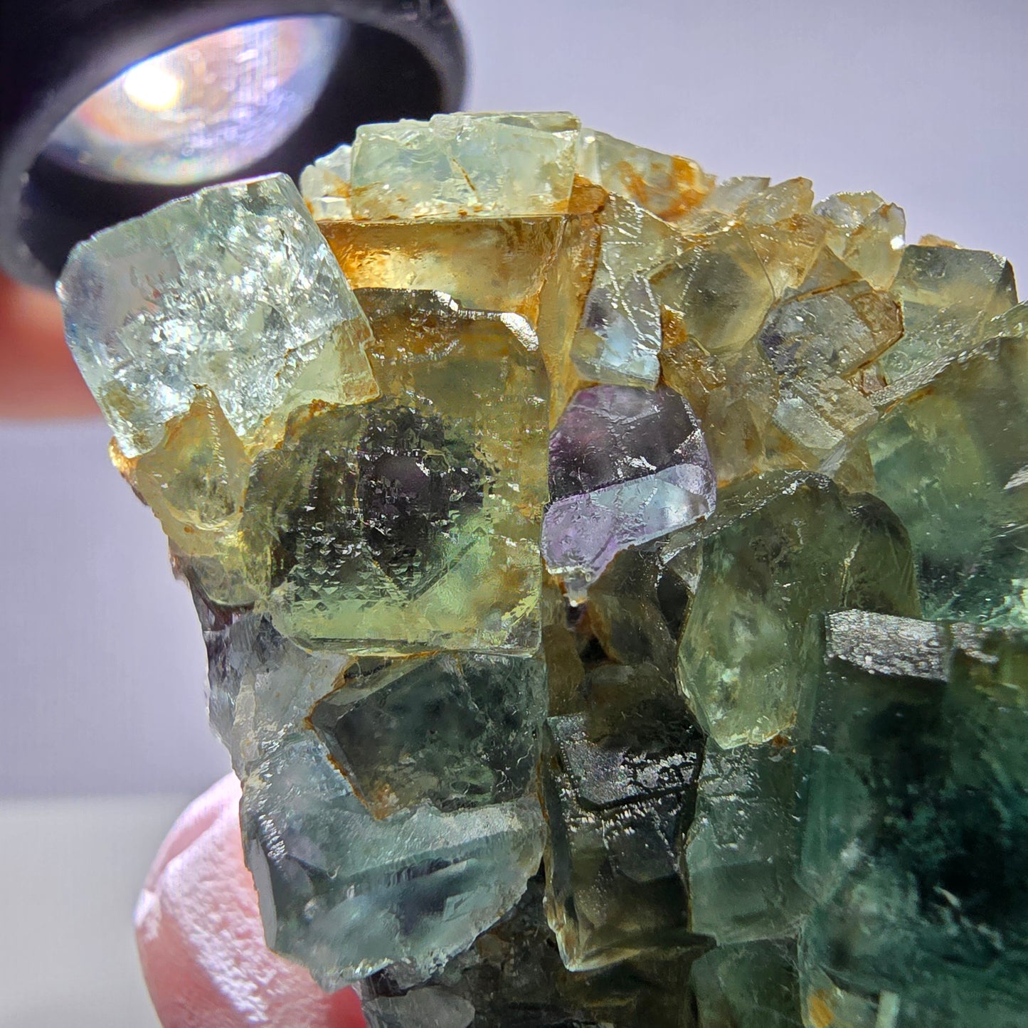 Spécimen de cube de fluorite fantôme parqueté vert violet Okorusu, Namibie 60*48*24mm