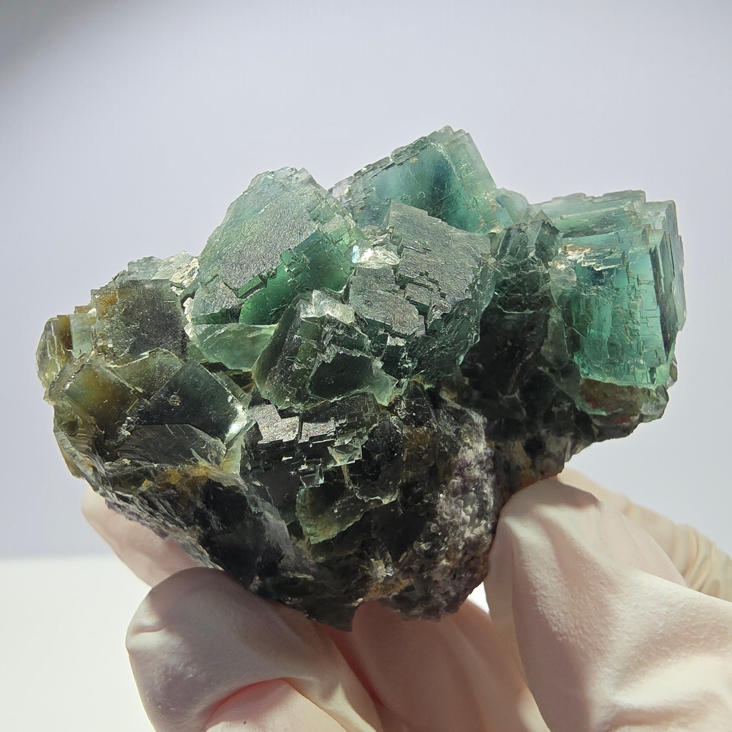 Rare spécimen de cube de fluorite fantôme, parqueté vert Okorusu, Namibie, 61 x 42 x 37 mm