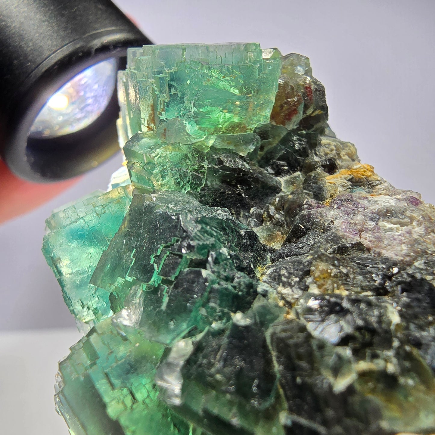 Rare spécimen de cube de fluorite fantôme, parqueté vert Okorusu, Namibie, 61 x 42 x 37 mm