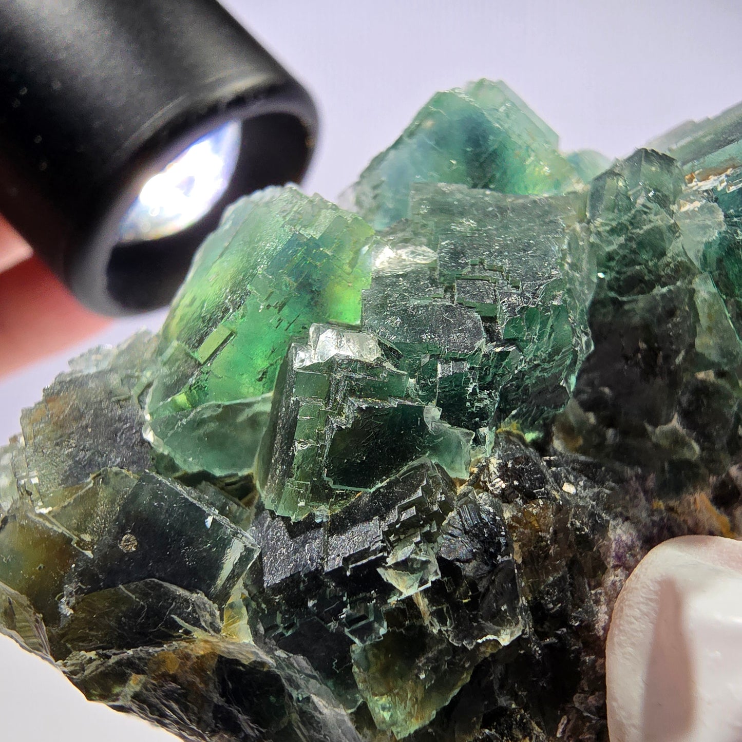 Rare spécimen de cube de fluorite fantôme, parqueté vert Okorusu, Namibie, 61 x 42 x 37 mm