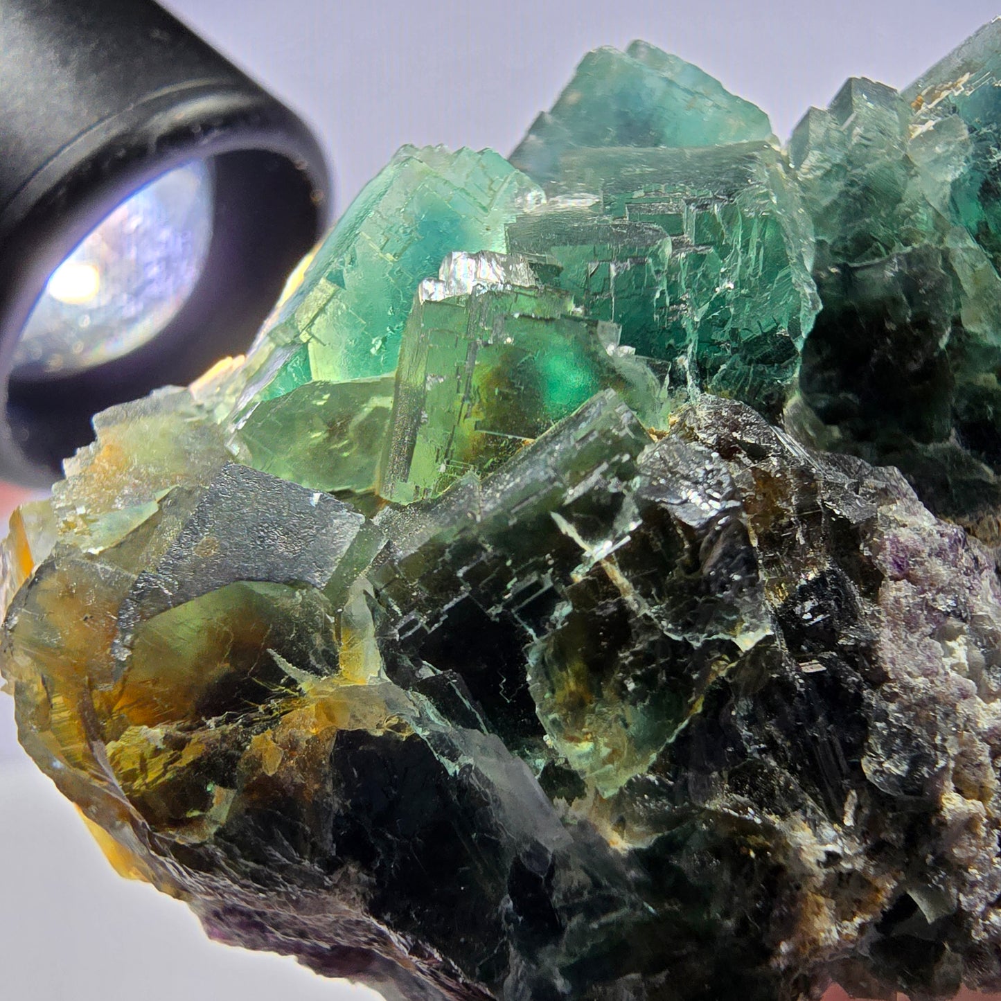 Rare spécimen de cube de fluorite fantôme, parqueté vert Okorusu, Namibie, 61 x 42 x 37 mm