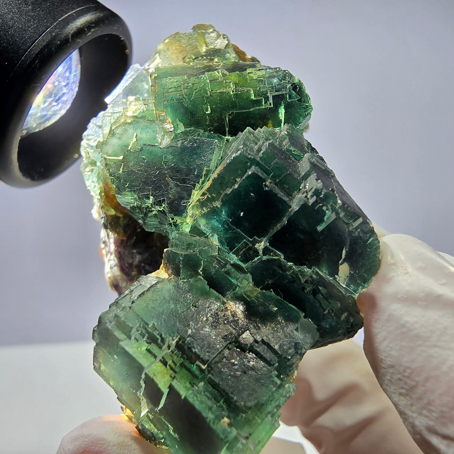 Rare spécimen de cube de fluorite fantôme, parqueté vert Okorusu, Namibie, 61 x 42 x 37 mm