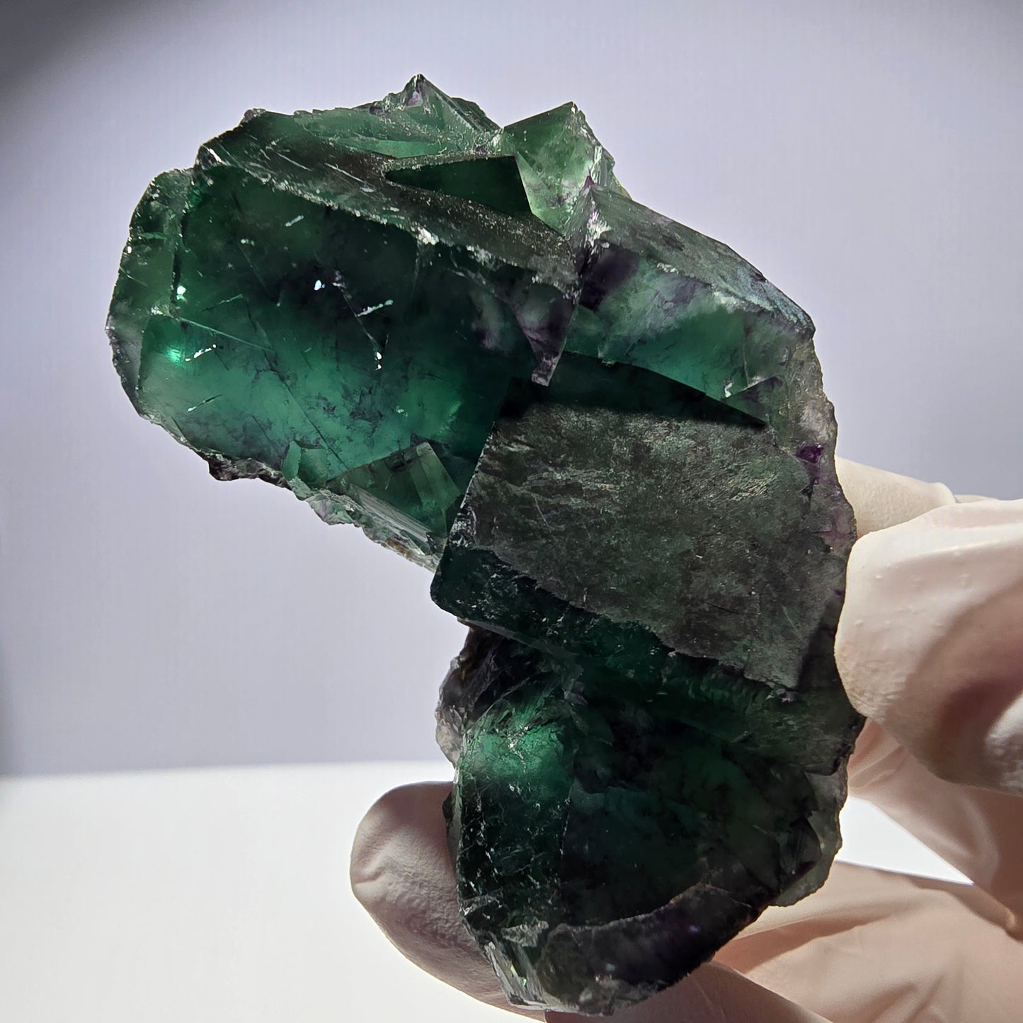 Spécimen de cube de fluorite fantôme parqueté vert violet Okorusu, Namibie 66*42*22mm