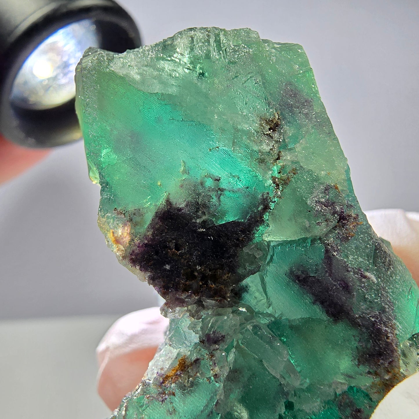 Spécimen de cube de fluorite fantôme parqueté vert violet Okorusu, Namibie 66*42*22mm