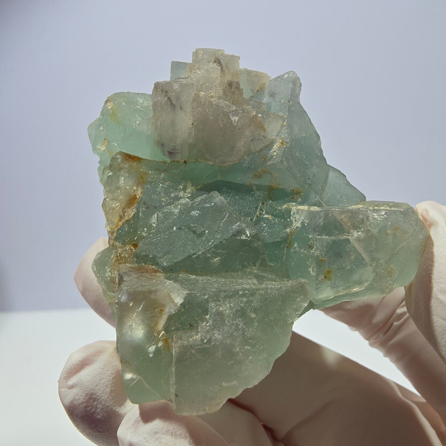 Rare spécimen de cube de fluorite fantôme, vert et blanc, Okorusu, Namibie, 61 x 51 x 34 mm