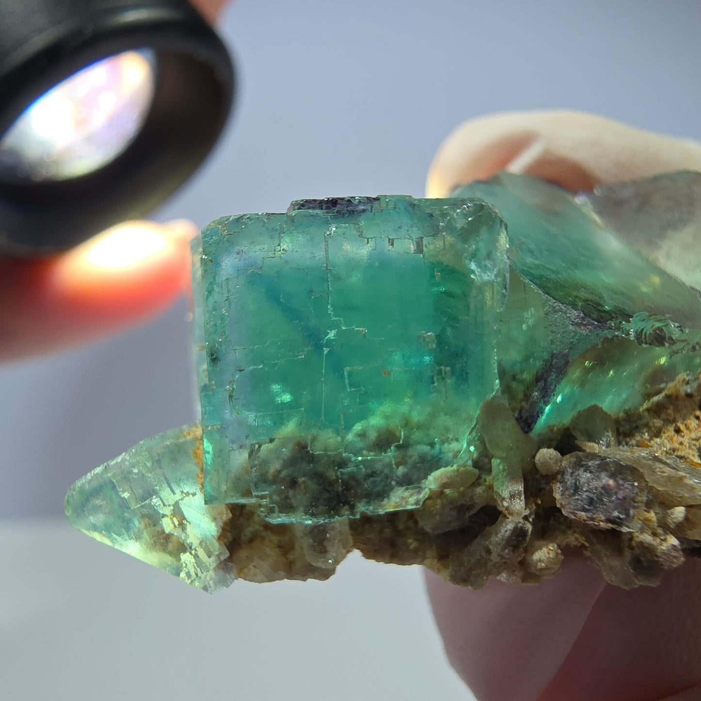 Rare spécimen de cube de fluorite fantôme, parqueté vert Okorusu, Namibie, 42 x 30 x 18 mm