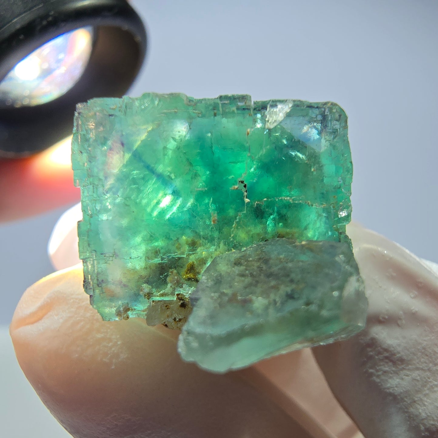 Rare spécimen de cube de fluorite fantôme, parqueté vert Okorusu, Namibie, 42 x 30 x 18 mm