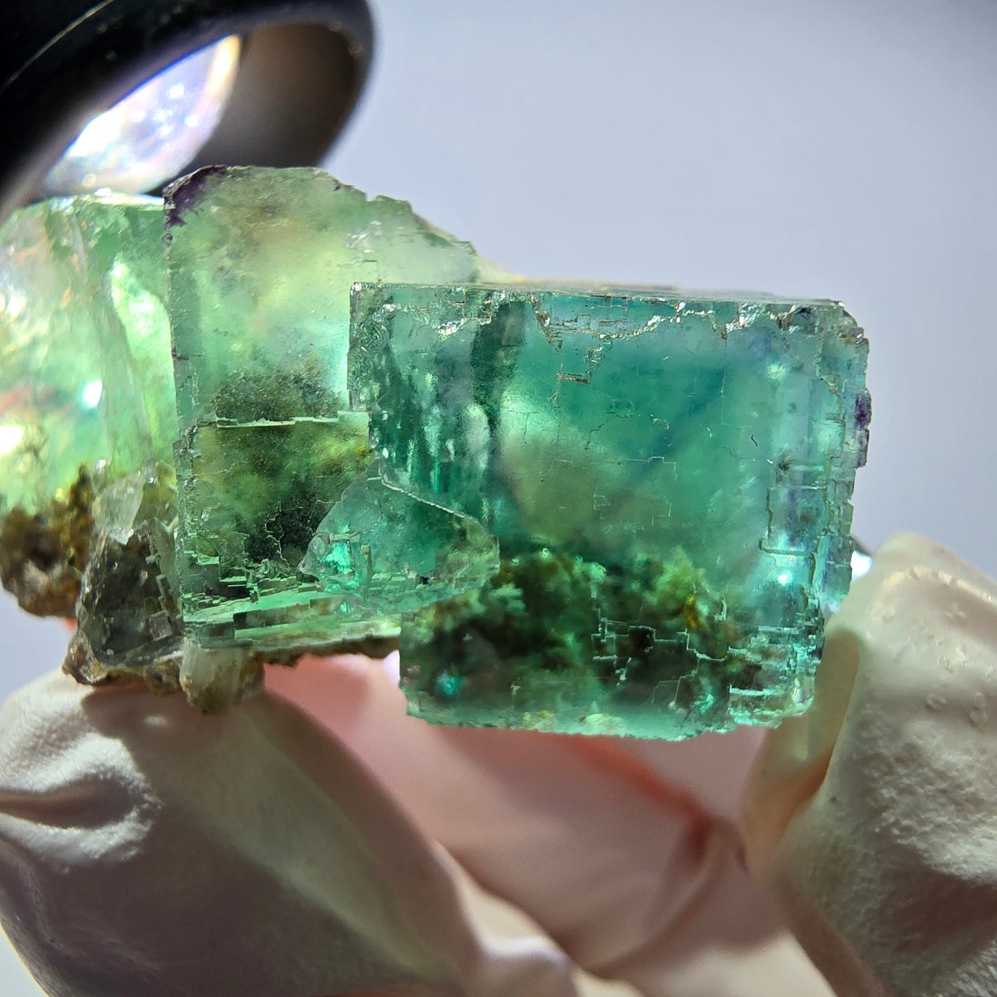 Rare spécimen de cube de fluorite fantôme, parqueté vert Okorusu, Namibie, 42 x 30 x 18 mm