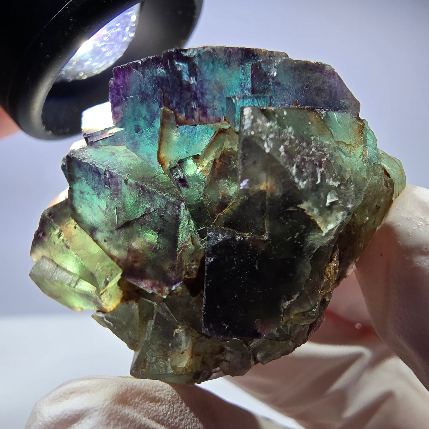 Spécimen de cube de fluorite fantôme parqueté vert violet Okorusu, Namibie 40*36*26 mm