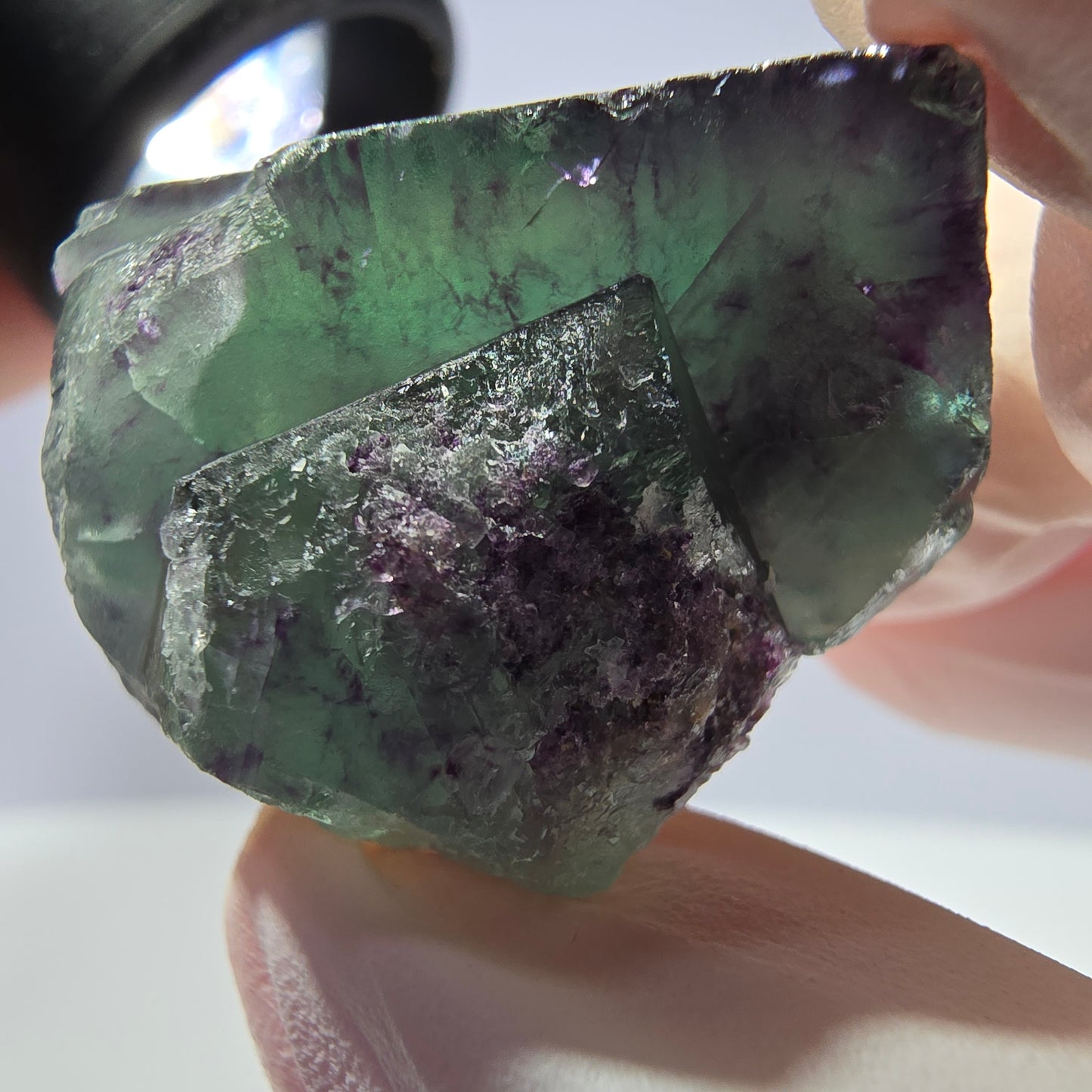 Spécimen de cube de fluorite fantôme parqueté vert violet Okorusu, Namibie 28*26*17 mm