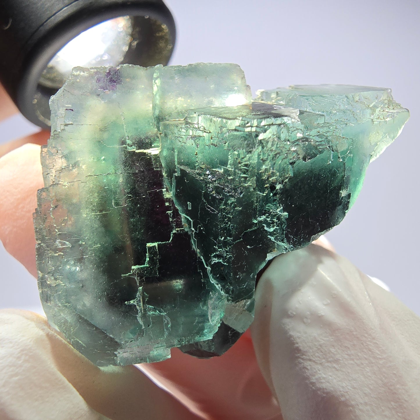 Spécimen de cube de fluorite fantôme parqueté vert violet Okorusu, Namibie 40*29*21mm