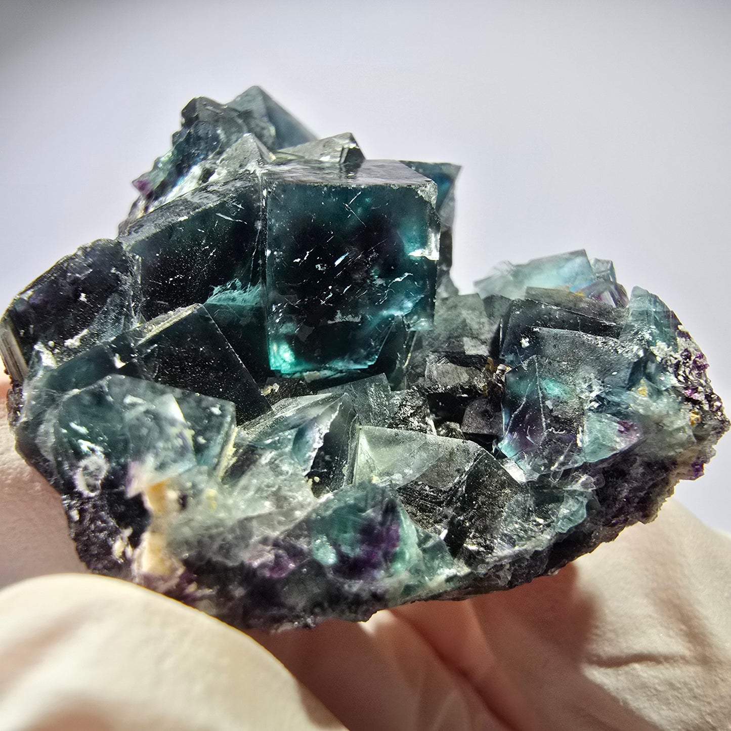 Rare spécimen de cube de fluorite fantôme, vert-violet, Okorusu, Namibie, 45 x 33 x 21 mm