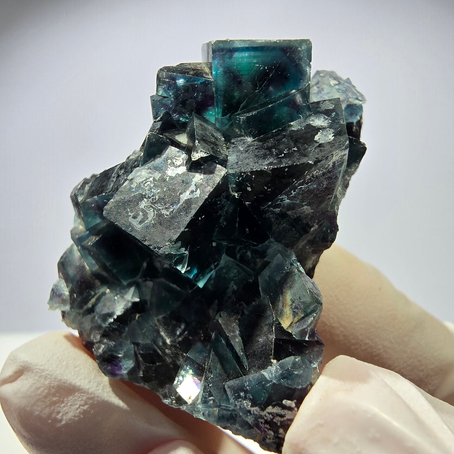 Rare spécimen de cube de fluorite fantôme, vert-violet, Okorusu, Namibie, 45 x 33 x 21 mm