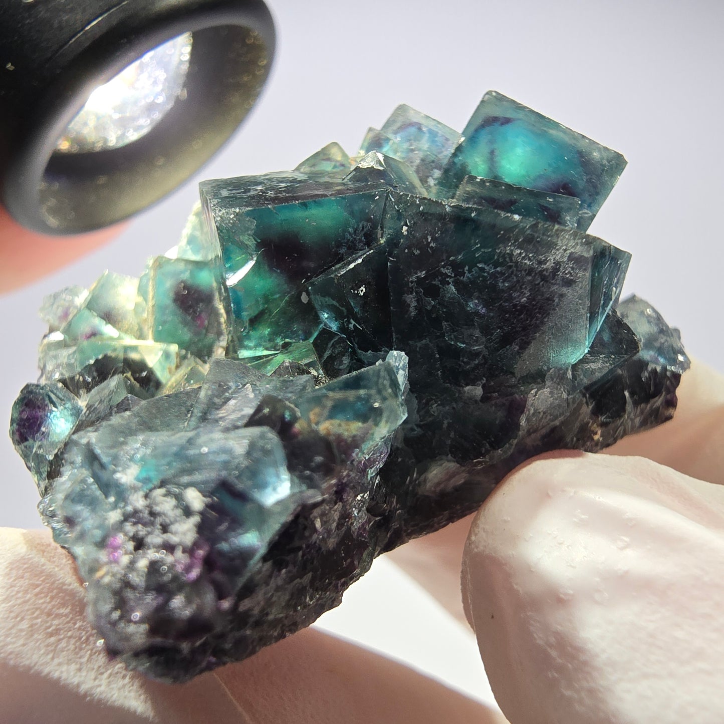 Rare spécimen de cube de fluorite fantôme, vert-violet, Okorusu, Namibie, 45 x 33 x 21 mm