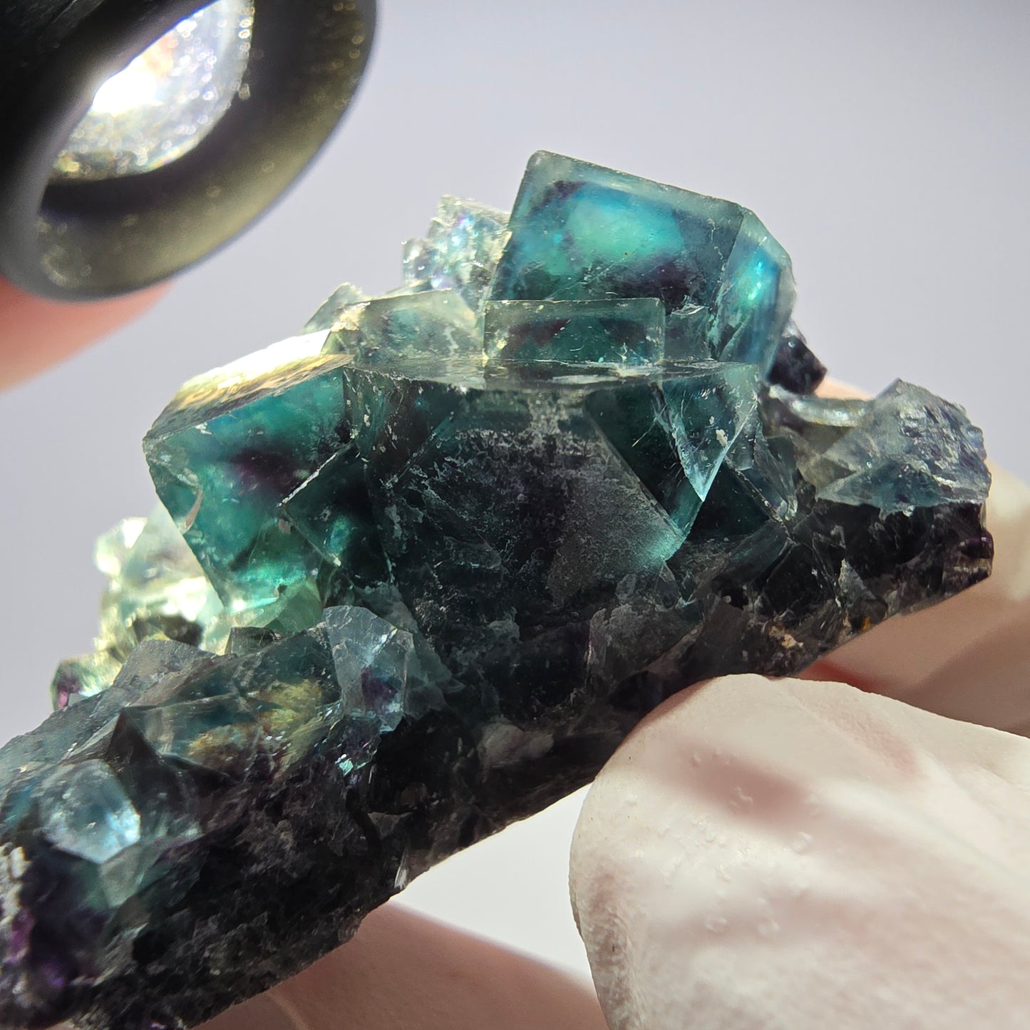 Rare spécimen de cube de fluorite fantôme, vert-violet, Okorusu, Namibie, 45 x 33 x 21 mm
